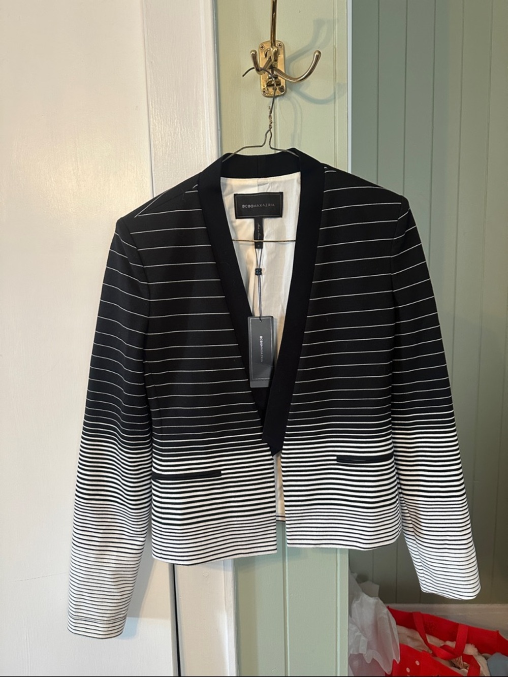 BCBGMaxAzria Black & White Striped Open-Front Blazer